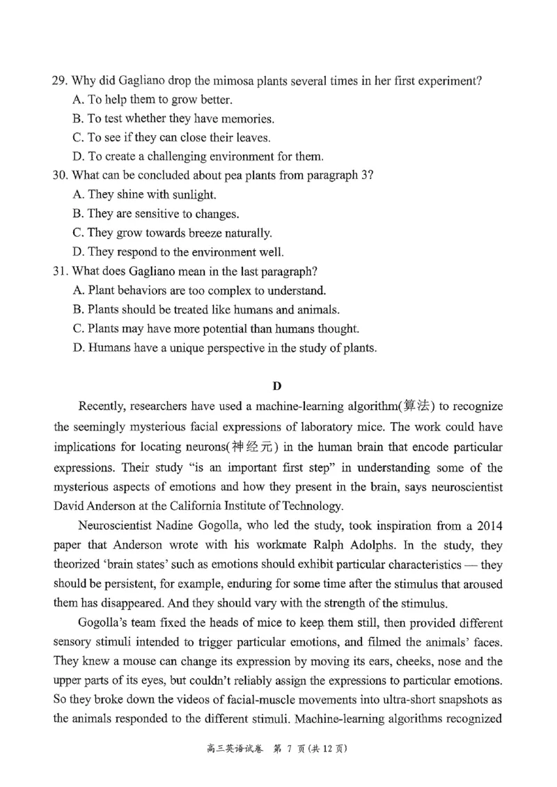 湖南省岳阳市2025届高三上学期教学质量监测（一）英语_2025年1月_250122湖南省岳阳市2025届高三上学期教学质量监测（一）（全科）