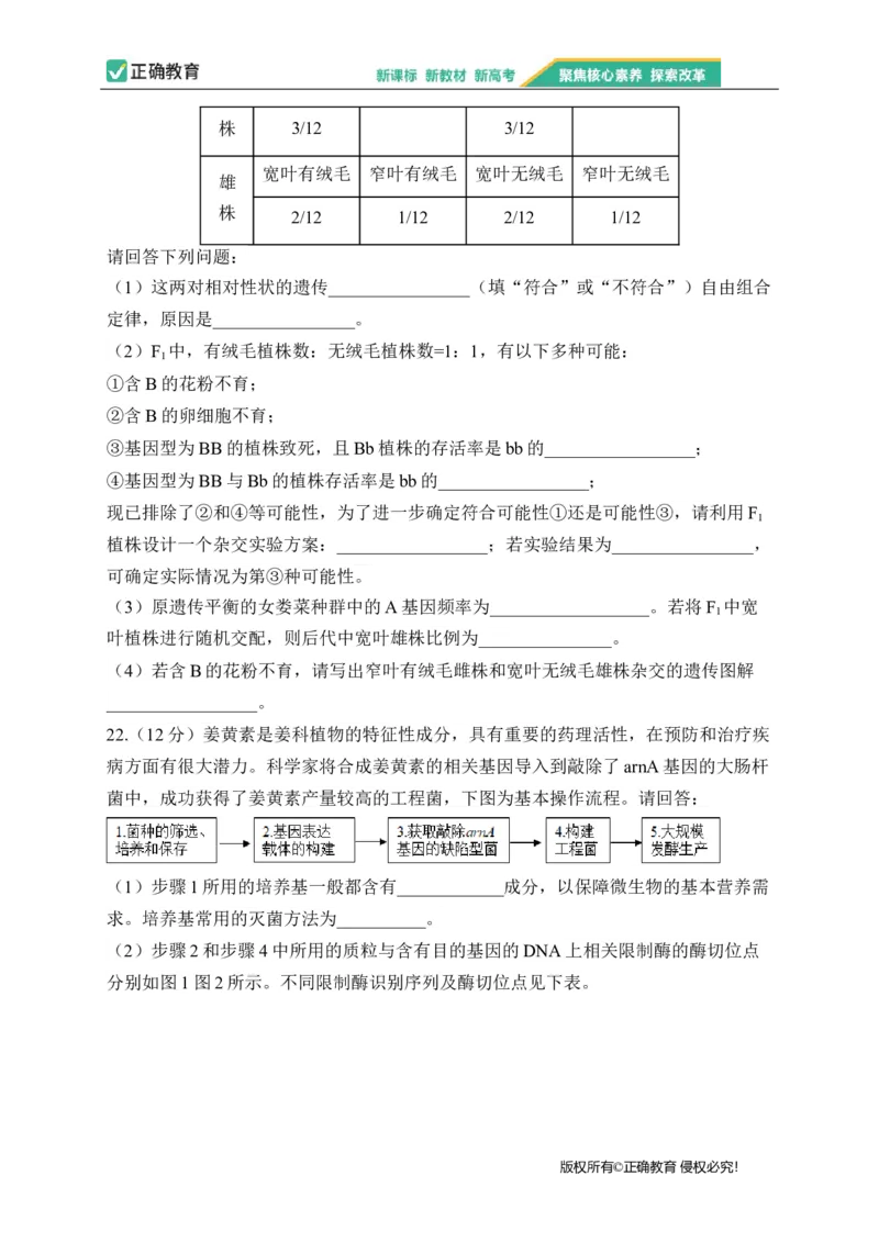 2023届新高考生物金榜猜题卷浙江专版_2023高考押题卷_正确教育金榜猜题卷_（新高考）正确教育丨金榜猜题卷_新高考生物