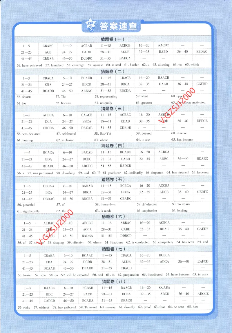 2024《金考卷&middot;高考测评卷》英语答案_2024高考押题卷_12024天星全系列_（新高考）2024《金K卷&middot;高考测评&middot;猜题卷》（语数英）各九套_2024《金考卷&middot;高考测评卷&middot;猜题卷》英语