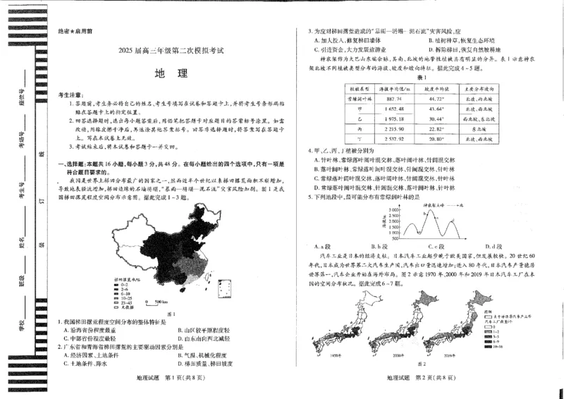 地理(1)(1)_2025年3月_2503262025届河南天一大联考高三3月联考（安阳、鹤壁、焦作、濮阳高三第二次模拟考试）（全科）_2025届河南天一大联考高三3月联考地理