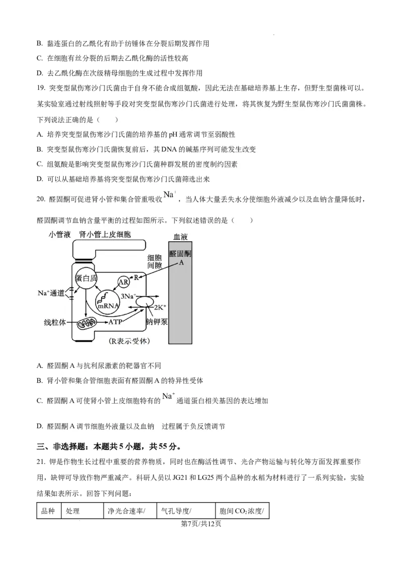 辽宁省抚顺市六校协作体2024-2025学年高三下学期期初检测生物_2025年3月_250313辽宁省抚顺市六校协作体2024-2025学年高三下学期期初检测（金太阳350C）（全科）