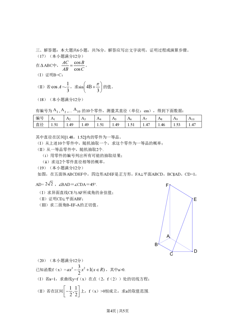 2010年高考数学试卷（文）（天津）（空白卷）_数学历年高考真题_新&middot;PDF版2008-2025&middot;高考数学真题_数学（按年份分类）2008-2025_2010&middot;高考数学真题