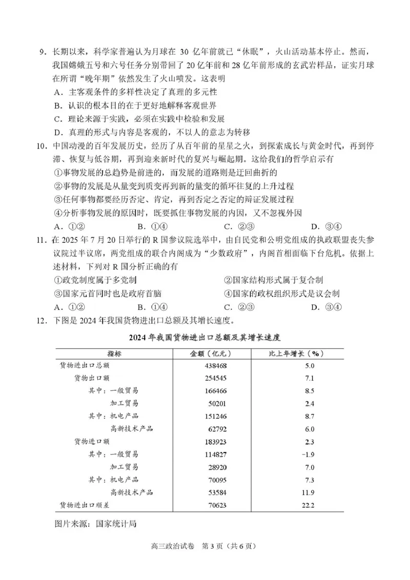 广西示范性高中2026届高三上学期9月联合调研测试政治试卷（含解析）_2025年9月_250928考阅评广西示范性高中2025-2026学年高三上学期9月联合调研测试（全科）