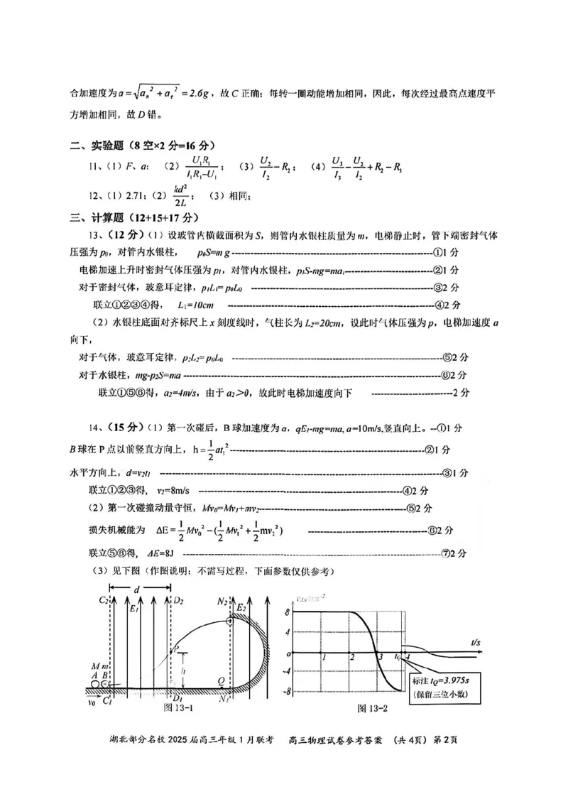 物理答案_2025年1月_250121湖北部分名校2025届高三1月联考（云学联盟）_湖北部分名校2025届高三1月联考（云学联盟）物理