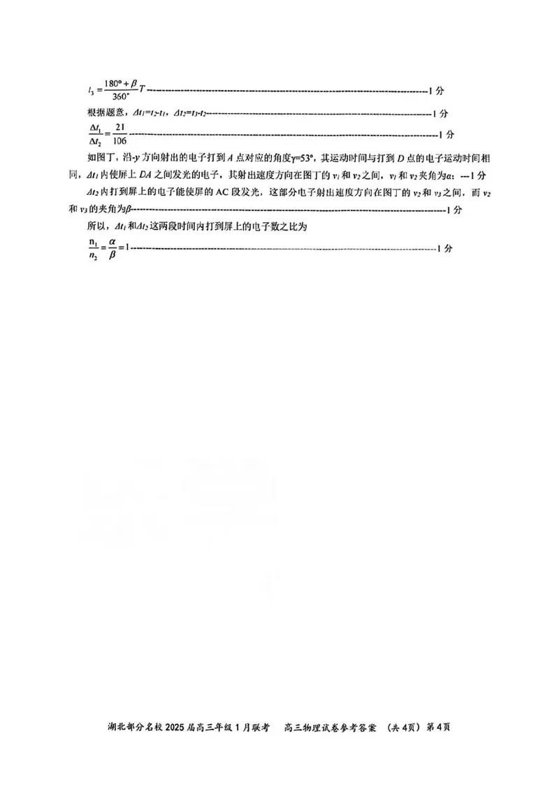 物理答案_2025年1月_250121湖北部分名校2025届高三1月联考（云学联盟）_湖北部分名校2025届高三1月联考（云学联盟）物理