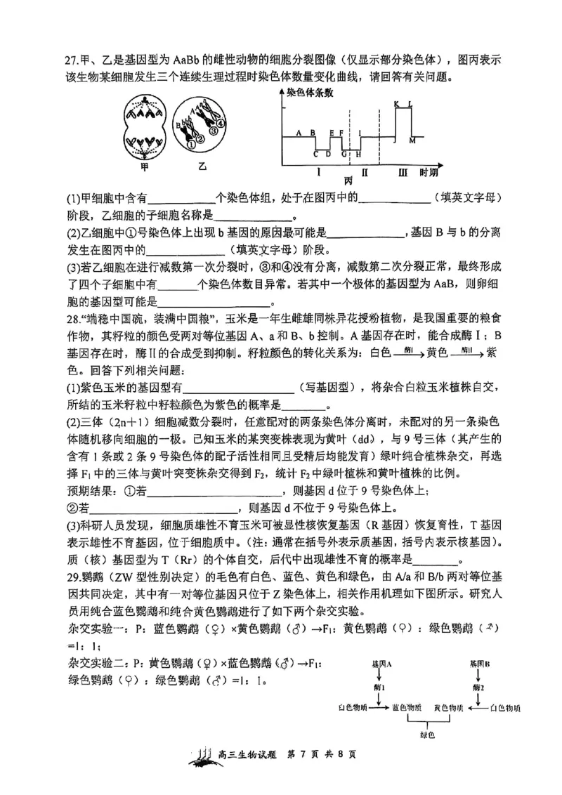山西省山西大学附属中学校2025-2026学年高三上学期8月模块诊断（总第二次）生物试题_2025年8月_250825山西省山西大学附属中学校2025-2026学年高三上学期8月模块诊断（总第二次）