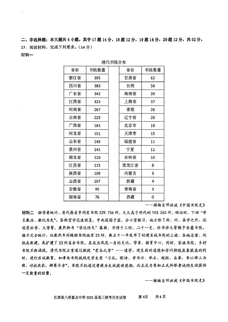 江西省八所重点2025届高三下学期4月联考（二模）历史试卷（含答案）_2025年4月_250410江西省八所重点2025届高三下学期4月联考（二模）（全科）