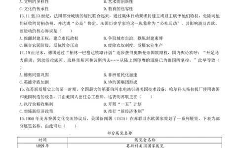 河北省唐山市2025-2026学年高三上学期开学摸底演练历史试题(无答案)_2025年9月_250914河北省唐山市2025-2026学年度高三年级摸底演练（全科）