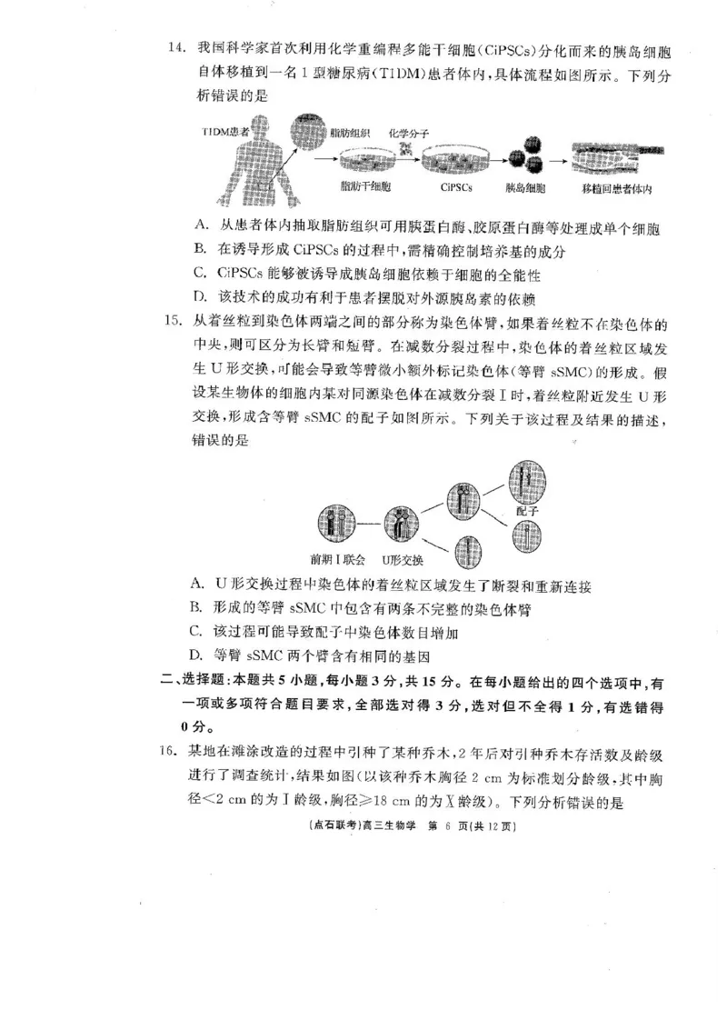 辽宁省点石联考2025届高三年级3月份联合考试生物试题（含答案）_2025年3月_250304辽宁省点石联考2025届高三年级3月份联合考试