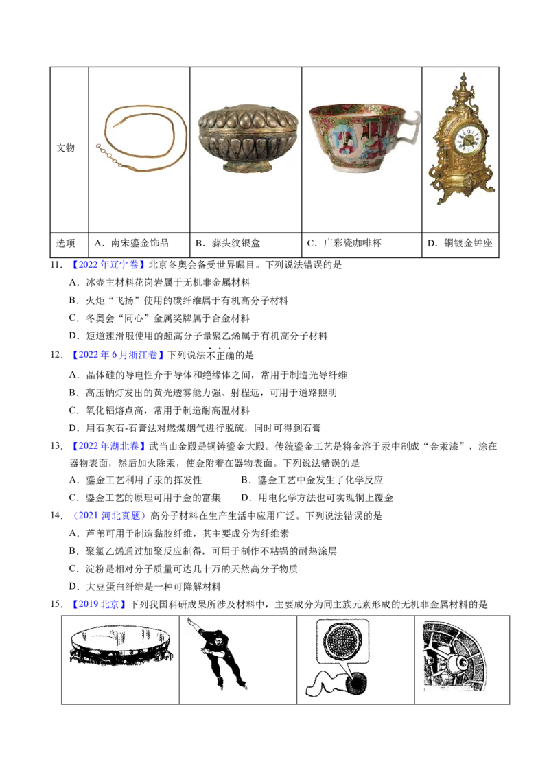 专题02化学与材料（原卷卷）_近10年高考真题汇编（必刷）_十年（2014-2024）高考化学真题分项汇编（全国通用）_十年（2014-2023）高考化学真题分项汇编（全国通用）