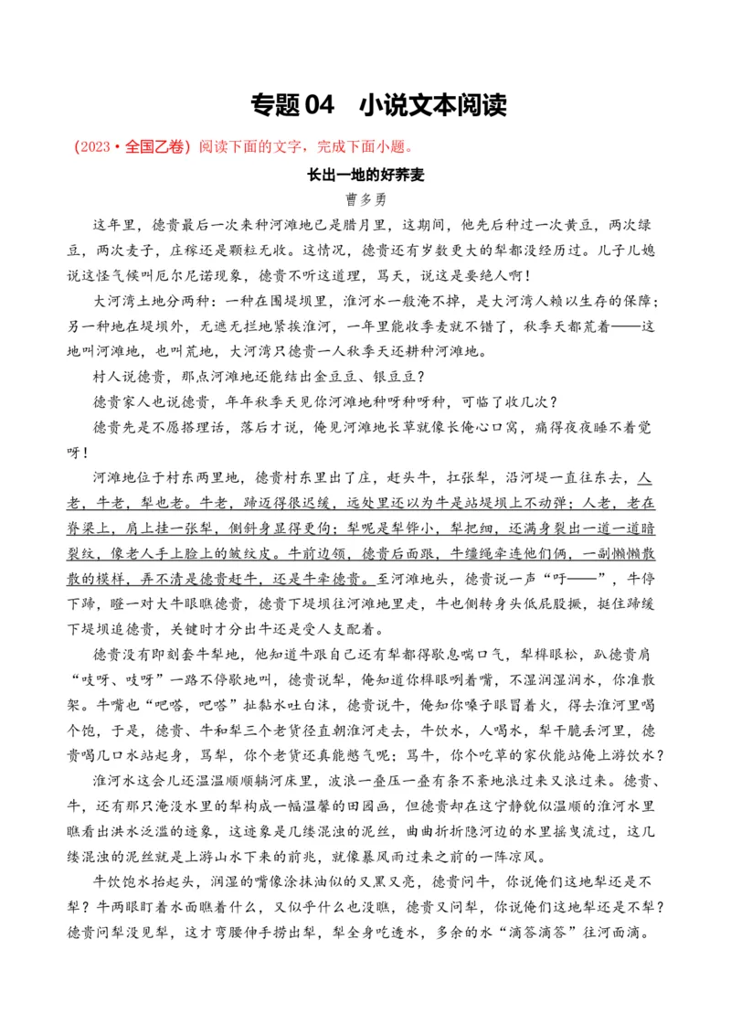 专题04小说文本阅读-十年（2014-2023）高考语文真题分项汇编（全国通用）（学生卷）_近10年高考真题汇编（必刷）_十年（2014-2024）高考语文真题分项汇编（全国通用）