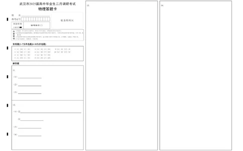 武汉二调物理答题卡_2025年2月_250228武汉市2025届高中毕业生二月调研考试（全科）_武汉市2025届高中毕业生二月调研考试物理