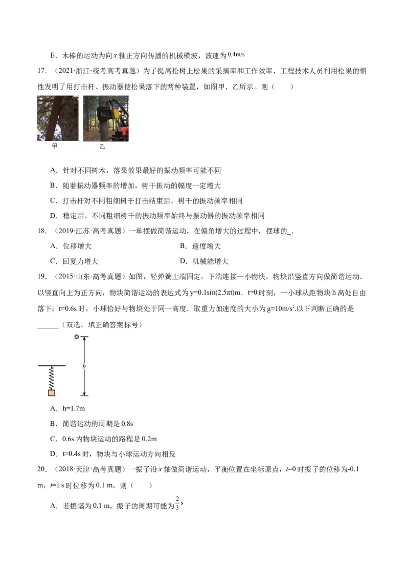 专题32机械振动（原卷卷）-十年（2014-2023）高考物理真题分项汇编（全国通用）_近10年高考真题汇编（必刷）_十年（2014-2024）高考物理真题分项汇编（全国通用）