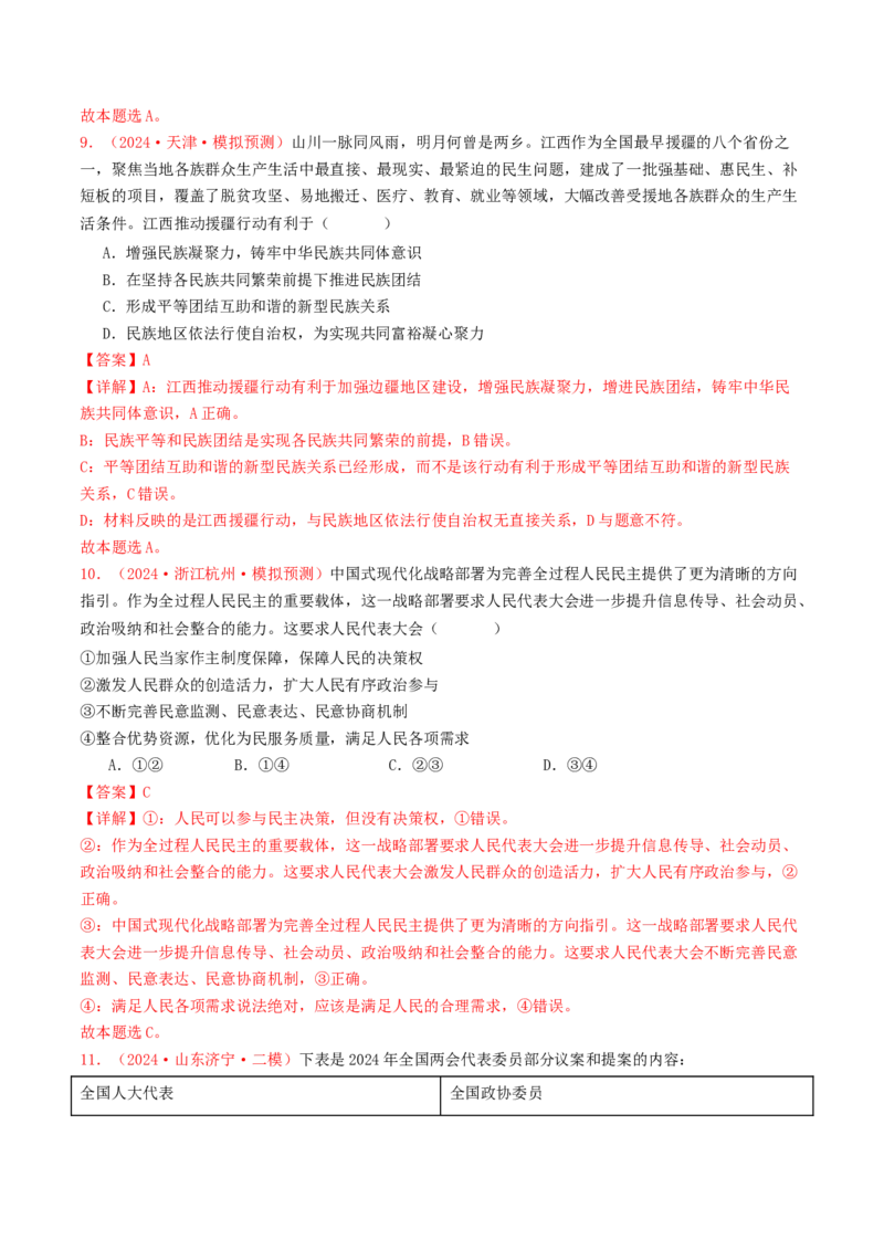 专题05人民当家作主-2024年高考真题和模拟题政治分类汇编（教师卷）_近10年高考真题汇编（必刷）_十年（2014-2024）高考政治真题分项汇编（全国通用）