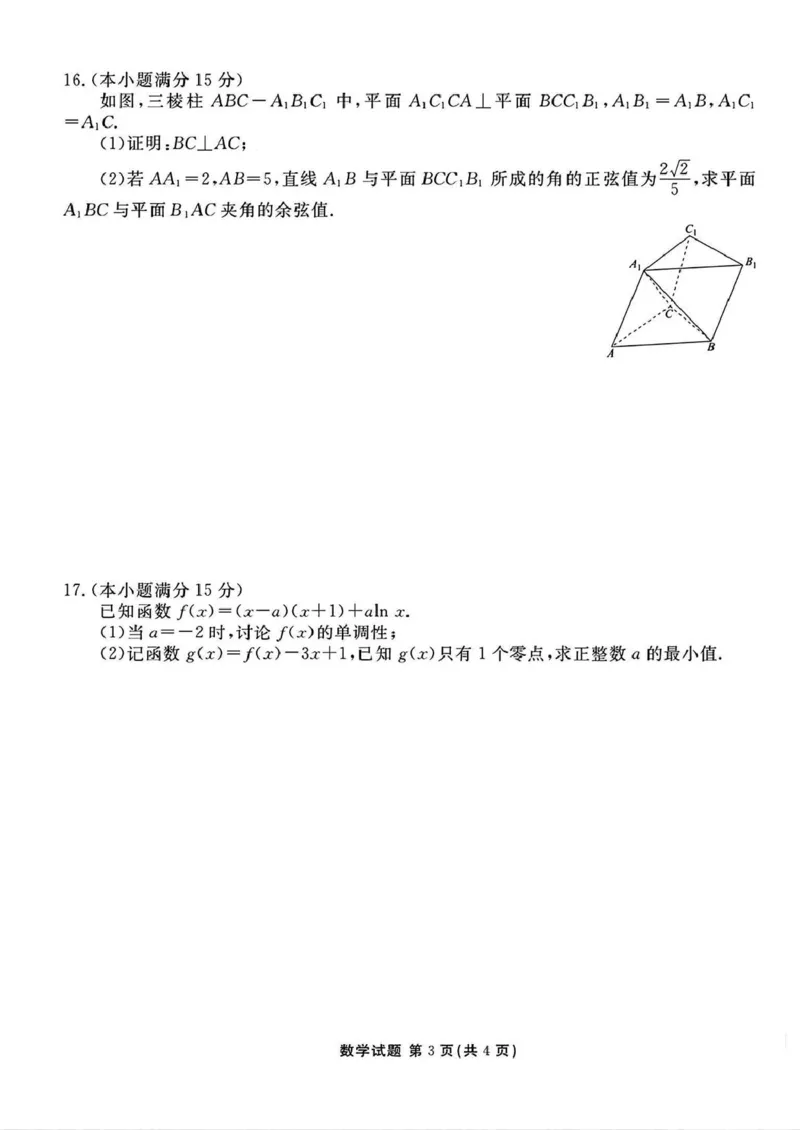 山西省部分学校2025届高三下学期2月开学联考考试数学试卷（PDF版，含解析）_2025年2月_250217山西省衡水金卷2024-2025学年高三下学期2月开学联考（全科）
