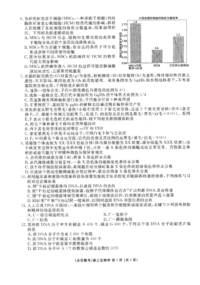 生物试卷-辽宁点石联考2025-2026学年高三10月联合考试_2025年10月_251012辽宁省点石联考2025-2026学年度上学期高三10月份联合考试（全科）_辽宁点石联考2025-2026学年高三10月联合考试生物
