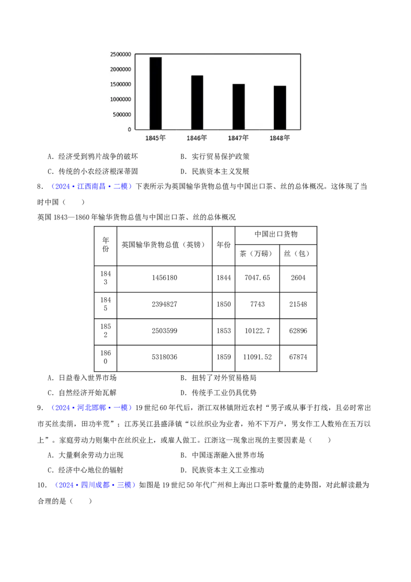 专题05工业文明冲击下中国的转型（1840-1894）（学生卷）-2024年高考真题和模拟题历史分类汇编（全国通用）_近10年高考真题汇编（必刷）