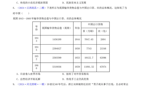 专题05工业文明冲击下中国的转型（1840-1894）（学生卷）-2024年高考真题和模拟题历史分类汇编（全国通用）_近10年高考真题汇编（必刷）