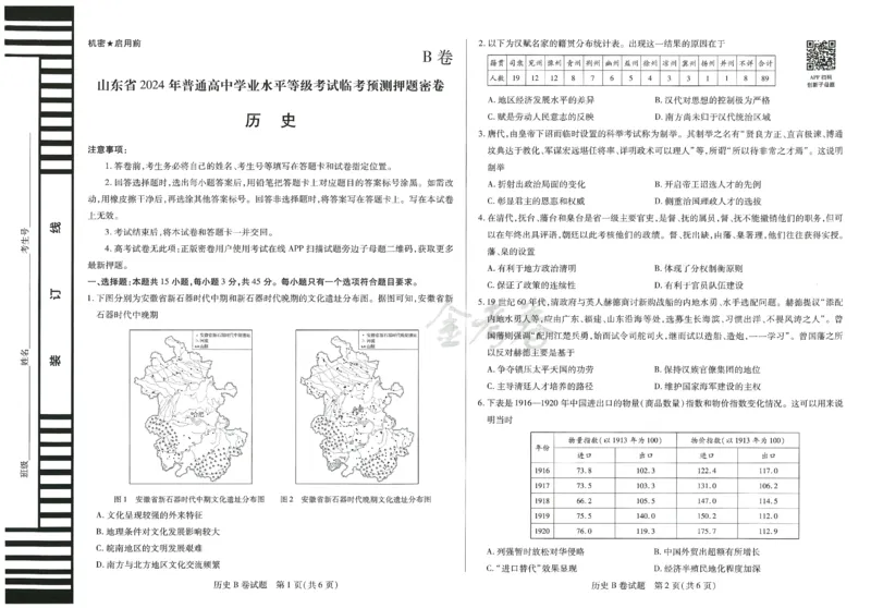2024年天星高考临考预测押题密卷山东专版（历史_2024高考押题卷_12024天星全系列_@@@天星临考押题密卷汇总重复_2024年tx高考临考押题密卷山东专版