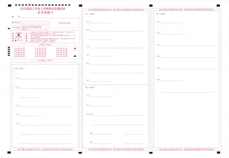 武昌区2025届高三年级上学期期末质量检测化学答题卡_2025年1月_250118湖北省武汉市武昌区2025届高三年级上学期期末质量检测（全科）_武昌区2025届高三年级上学期期末质量检测化学