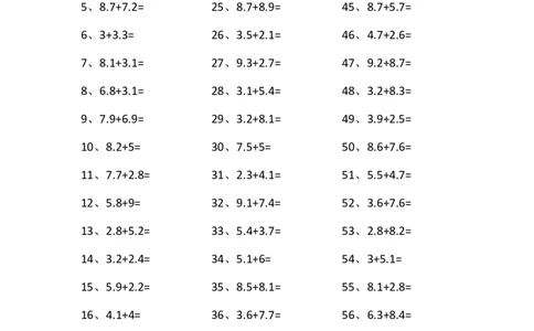 1位小数+1位小数第41~60篇_编码0121-6年级数学口算计算_口算题（适合4年级）_小数-加法（160篇）_（小数）1位小数+1位小数（100篇）