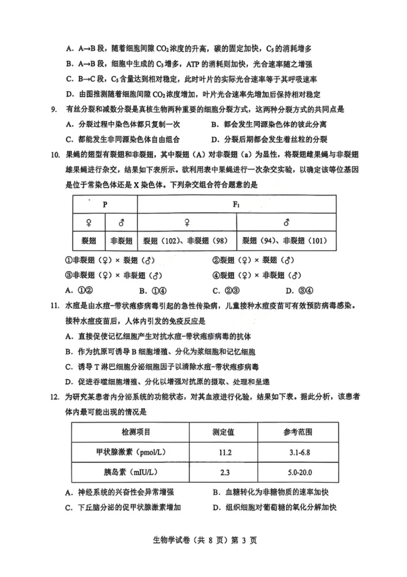 生物试卷_2025年9月_250907湖北省楚天协作体2025-2026学年高三上学期开学（全科）_湖北省楚天协作体2025-2026学年高三上学期9月起点考试生物