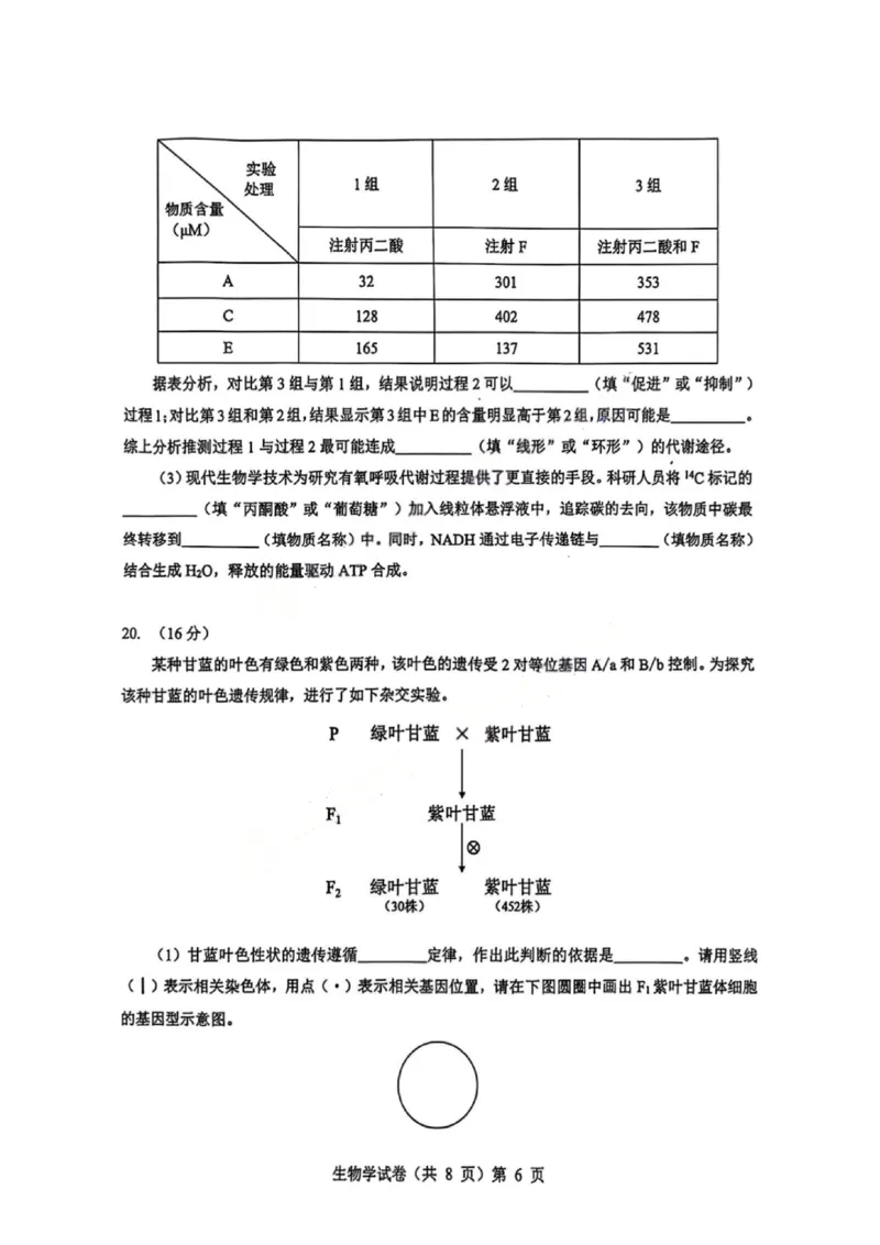 生物试卷_2025年9月_250907湖北省楚天协作体2025-2026学年高三上学期开学（全科）_湖北省楚天协作体2025-2026学年高三上学期9月起点考试生物