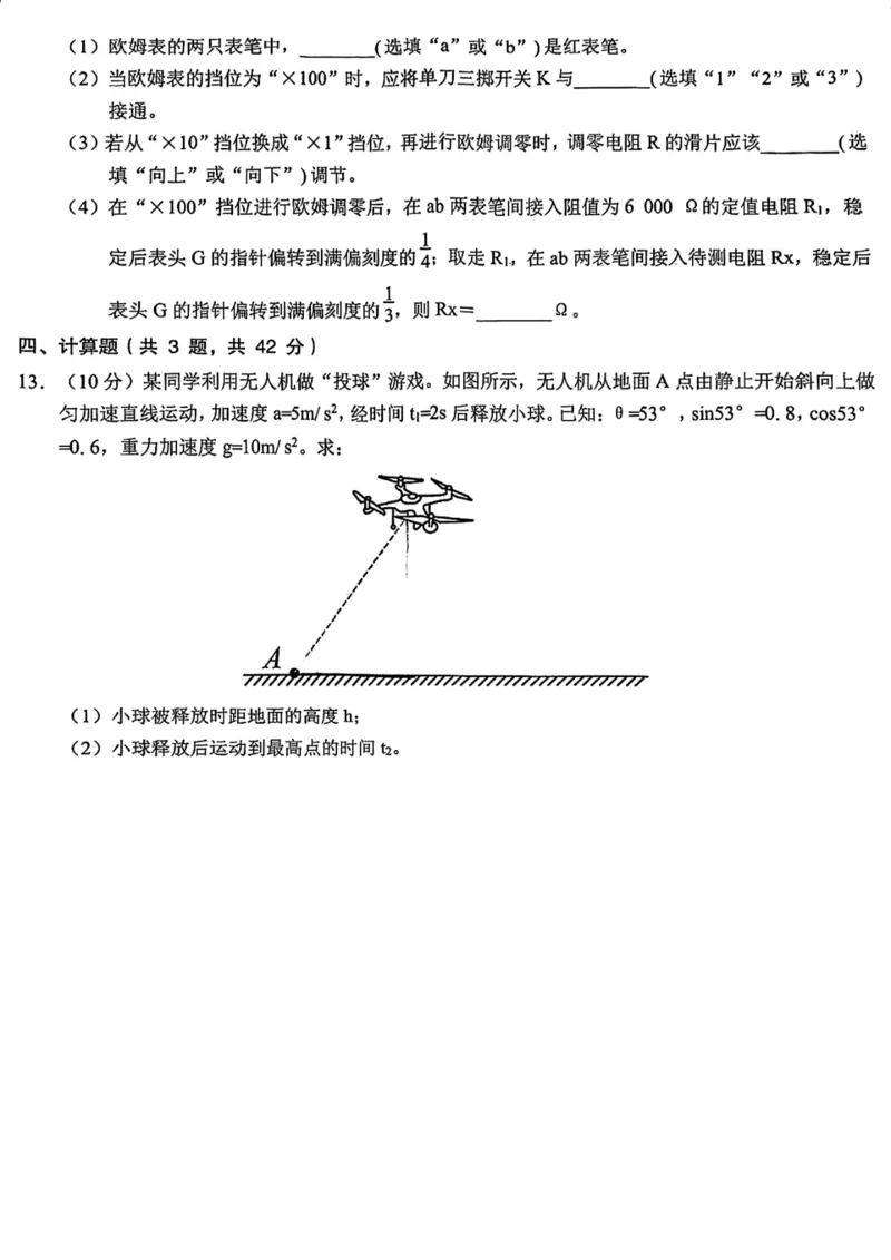安徽省十联考合肥市第一中学等校2025届高三上学期阶段性诊断检测物理_2025年1月_250102安徽省十联考合肥市第一中学等校2025届高三上学期阶段性诊断检测