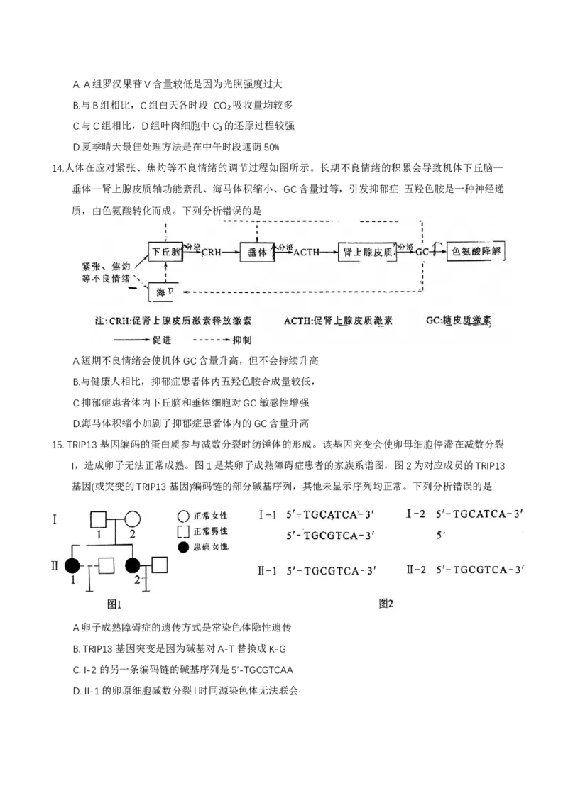 福建省莆田市2025届高中毕业班第二次教学质量检测生物学试卷（有答案）_2025年3月_250309福建省莆田市2025届高中毕业班第二次教学质量检测（全科）