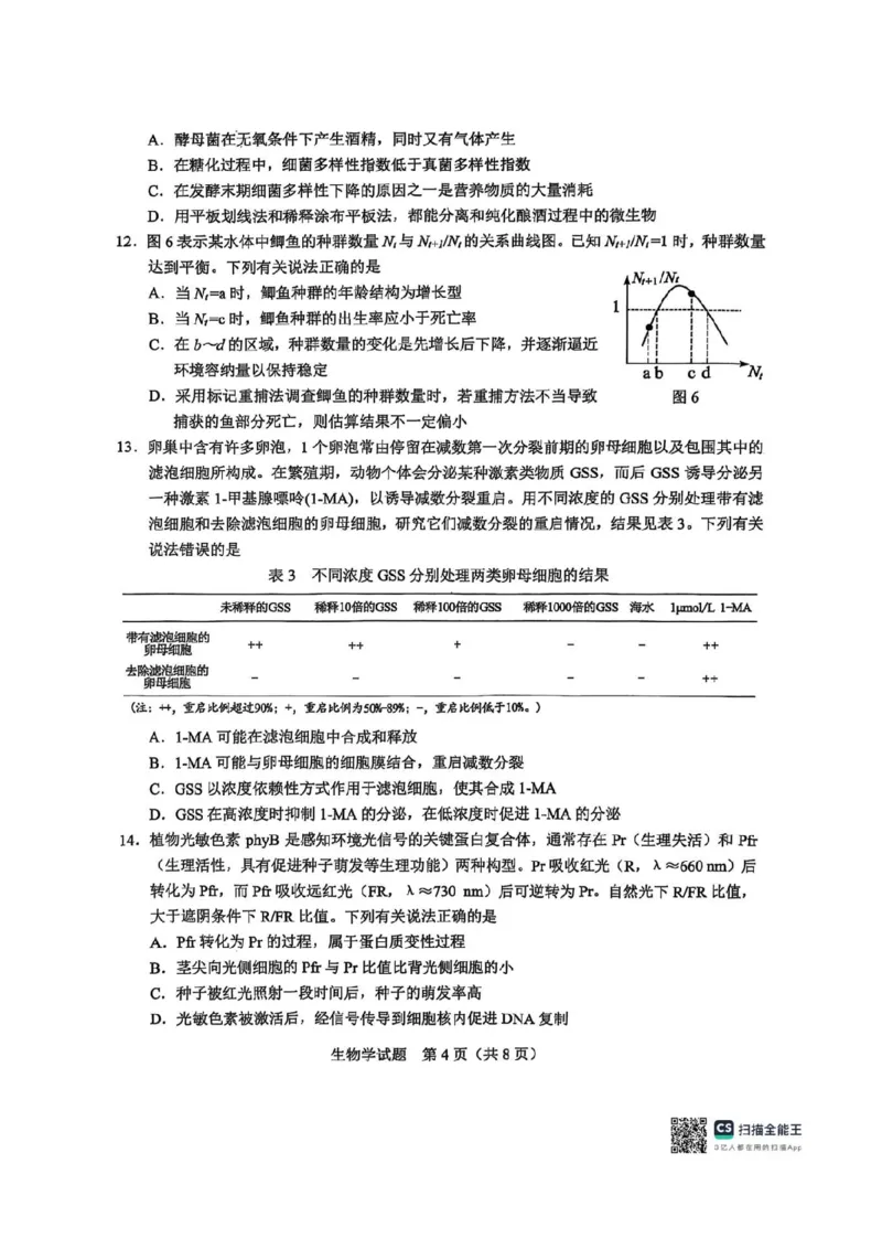 广西接班人教育2026届高中毕业班适应性测试生物_2025年10月_12026年试卷教辅资源等多个文件_251029基础教育高质量发展共同体&middot;广西接班人教育2026届高中毕业班适应性测试（全科）