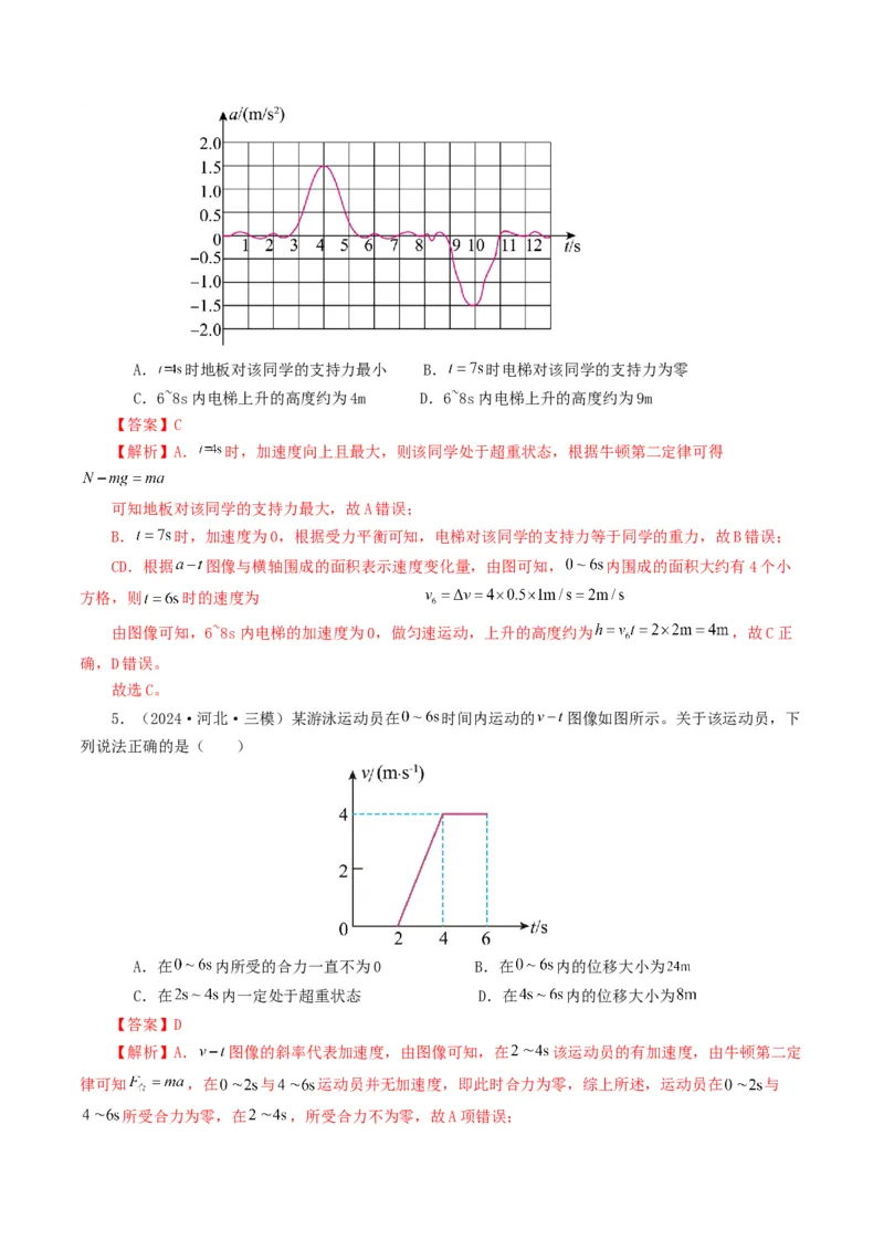 专题03牛顿运动定律-2024年高考真题和模拟题物理分类汇编（教师卷）_近10年高考真题汇编（必刷）_十年（2014-2024）高考物理真题分项汇编（全国通用）