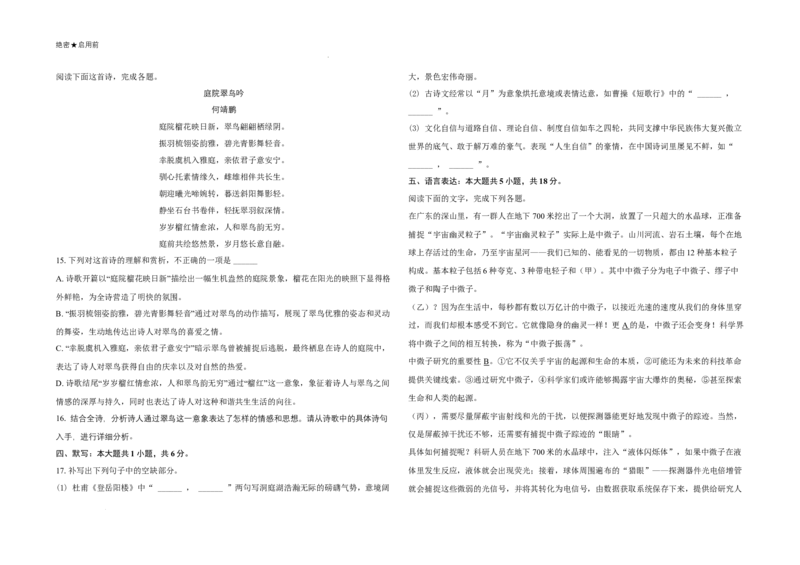 广东省2024-2025学年高三下学期2月第一次模拟考试语文试题_2025年2月_2502122025届广东省三校高三下学期2月第一次模拟考试