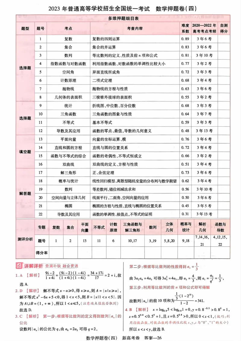 23押题卷丨最后一卷丨新高考数学答案解析_2023高考押题卷_2023版天星金考卷最后一卷_新高考版_最后一卷&middot;数学