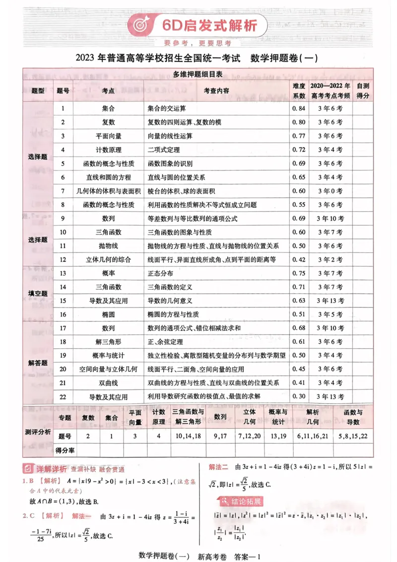 23押题卷丨最后一卷丨新高考数学答案解析_2023高考押题卷_2023版天星金考卷最后一卷_新高考版_最后一卷&middot;数学