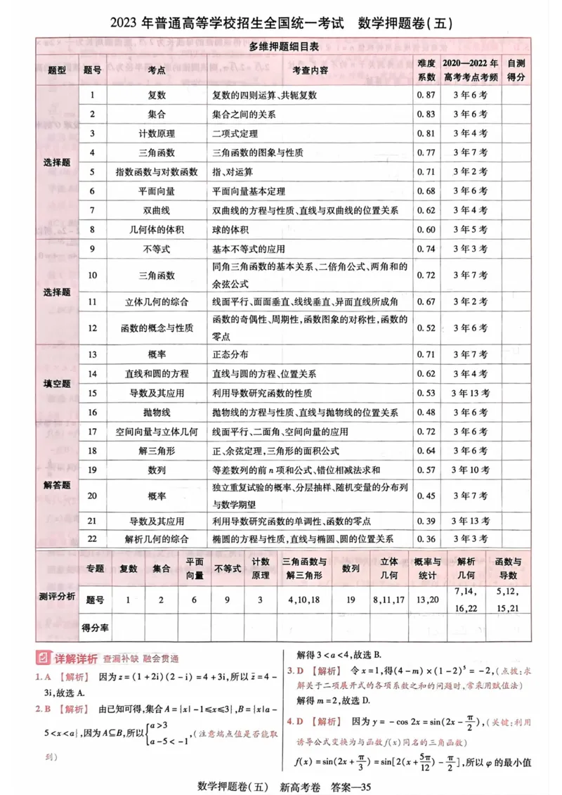23押题卷丨最后一卷丨新高考数学答案解析_2023高考押题卷_2023版天星金考卷最后一卷_新高考版_最后一卷&middot;数学