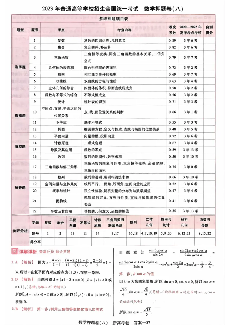23押题卷丨最后一卷丨新高考数学答案解析_2023高考押题卷_2023版天星金考卷最后一卷_新高考版_最后一卷&middot;数学