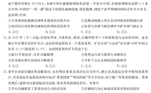 政治-4月质量检测（W）_2025年5月_250511湖北省九师联盟2025届高三4月质量检测（W）（全科）