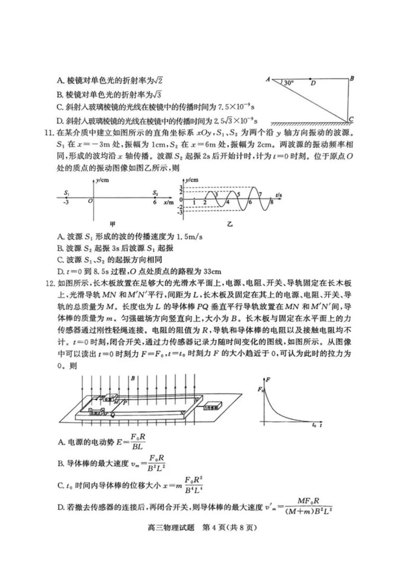 山东省滨州市2025届高三下学期第二次模拟考试物理_2025年5月_250514山东省滨州市2025届高三下学期第二次模拟考试（滨州二模）（全科）