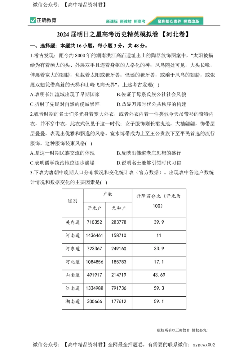 2024届明日之星高考历史精英模拟卷河北卷_2024高考押题卷_72024正确教育全系列_2024明日之星全系列_（新高考）2024《明日之星&middot;高考精英模拟卷》（九科全）各一套