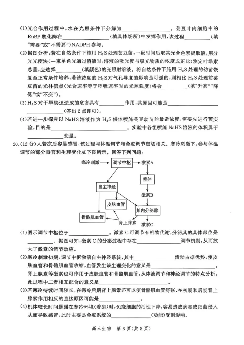 河北省邯郸市2025-2026学年高三上学期第一次调研监测生物试卷_2025年9月_250918河北省邯郸市2025-2026学年高三上学期第一次调研监测（全科）