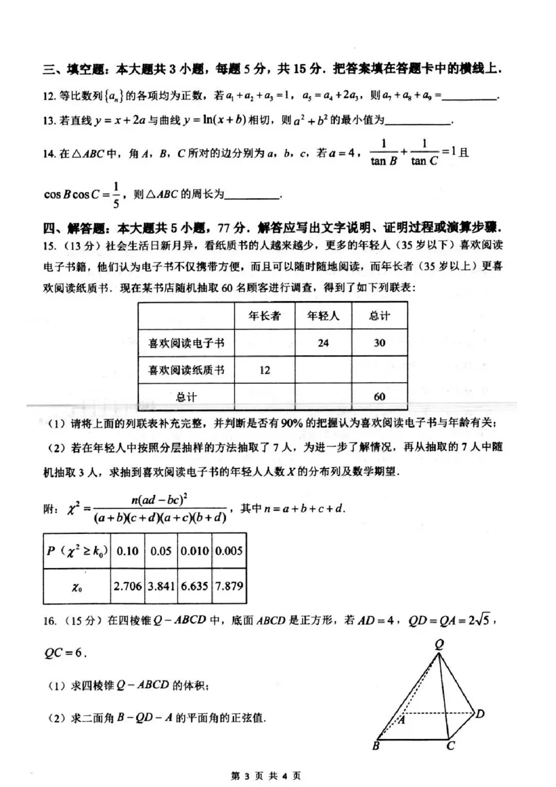 江苏省扬州市高邮市2024-2025学年高三下学期开学考试数学+答案_2025年2月_250219江苏省扬州市高邮市2024-2025学年高三下学期开学考试试题