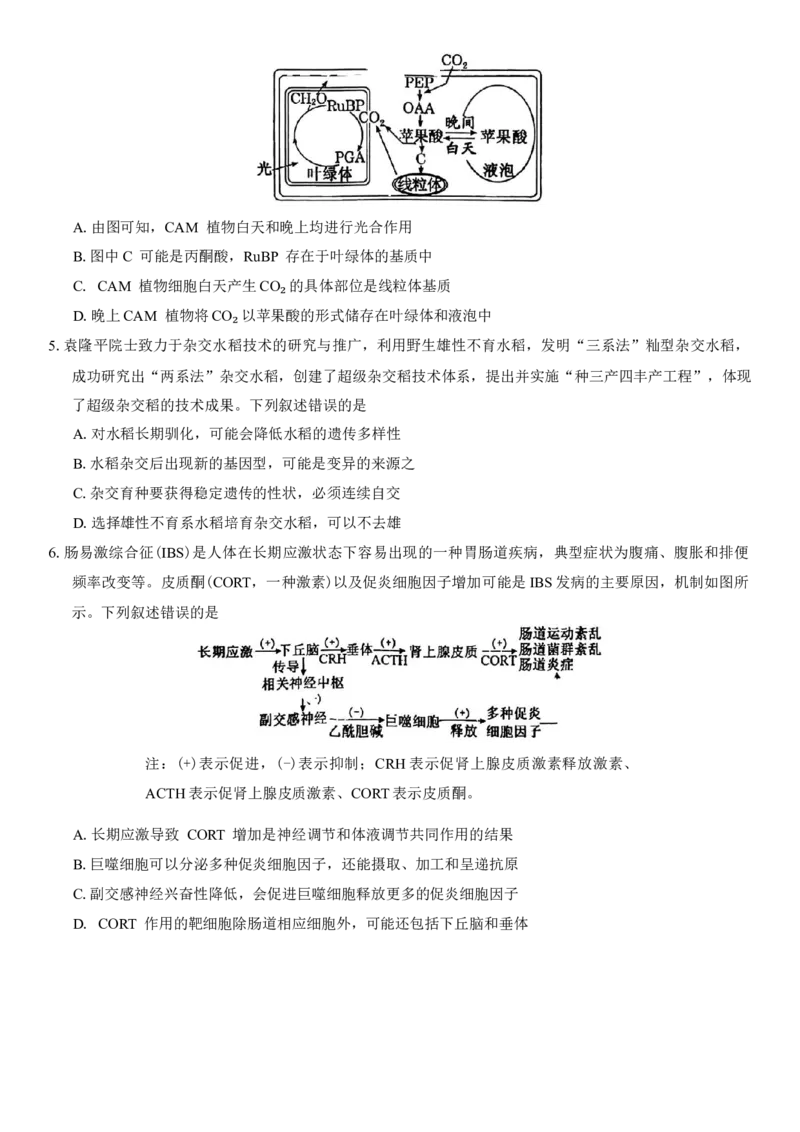 四川省自贡市2025届高三第二次诊断性测试生物学试题（有答案）_2025年3月_250323四川省乐山市，自贡市，宜宾市2025届高三第二次诊断性考试（全科）