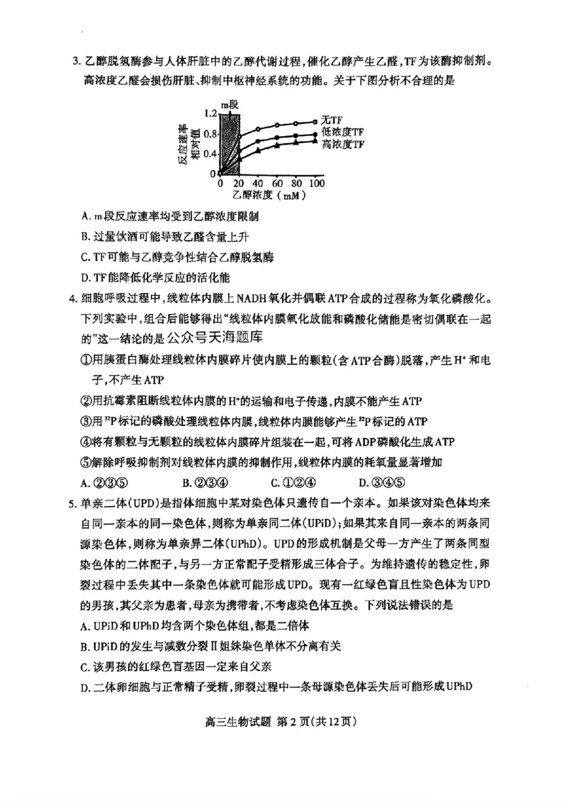 山东省泰安市2025届高三四模检测生物_2025年5月_250520山东省泰安市2025届高三四模检测（泰安四模）（全科）