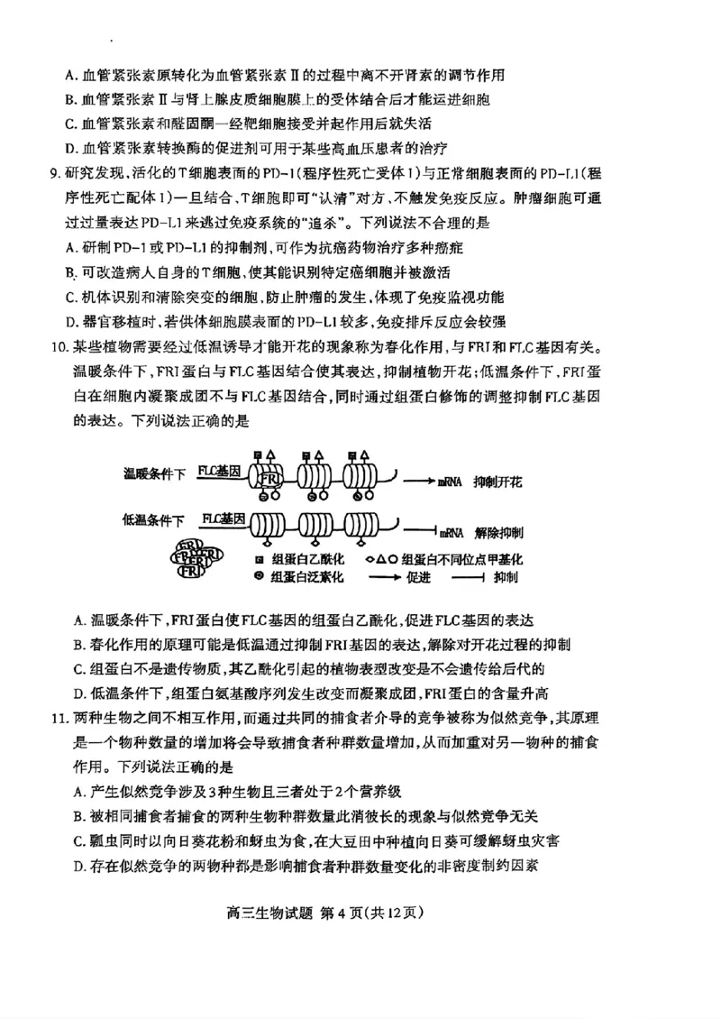 山东省泰安市2025届高三四模检测生物_2025年5月_250520山东省泰安市2025届高三四模检测（泰安四模）（全科）