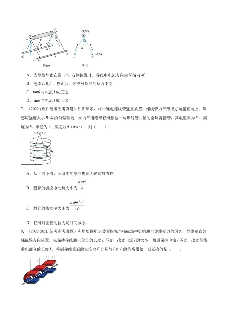 专题43安培力（原卷卷）-十年（2014-2023）高考物理真题分项汇编（全国通用）_近10年高考真题汇编（必刷）_十年（2014-2024）高考物理真题分项汇编（全国通用）