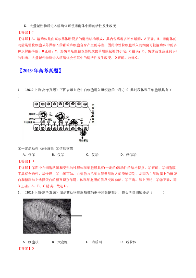 专题02细胞的结构和功能（解析卷）_近10年高考真题汇编（必刷）_十年（2014-2024）高考生物真题分项汇编（全国通用）_十年（2014-2023）高考生物真题分项汇编（全国通用）