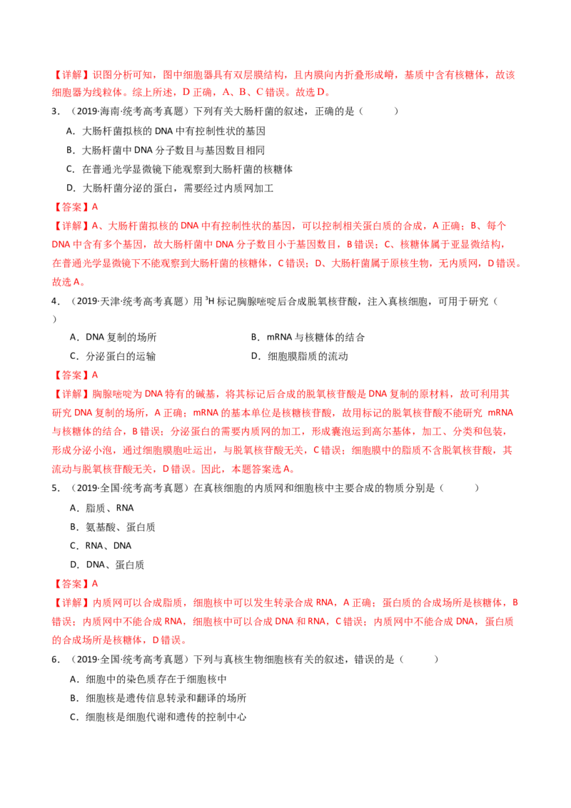 专题02细胞的结构和功能（解析卷）_近10年高考真题汇编（必刷）_十年（2014-2024）高考生物真题分项汇编（全国通用）_十年（2014-2023）高考生物真题分项汇编（全国通用）