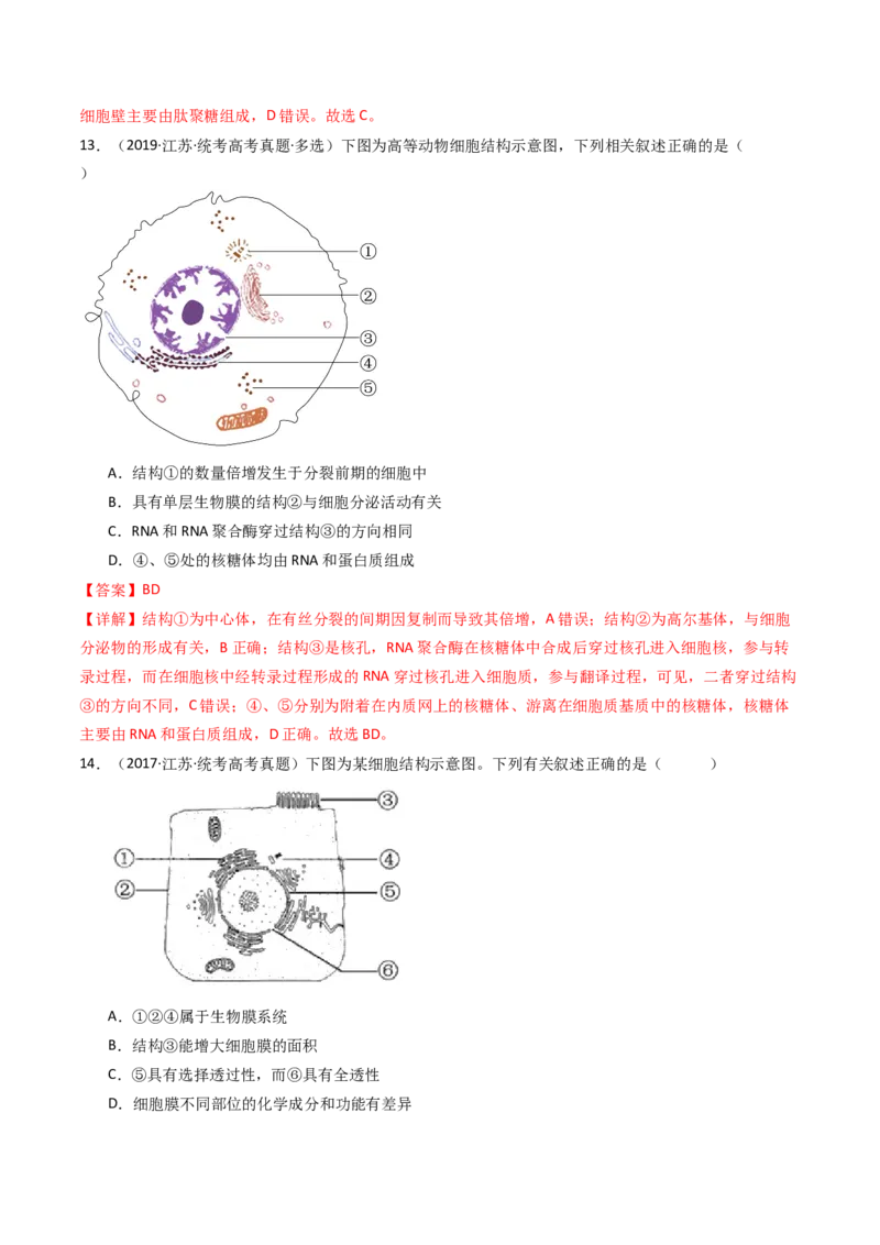 专题02细胞的结构和功能（解析卷）_近10年高考真题汇编（必刷）_十年（2014-2024）高考生物真题分项汇编（全国通用）_十年（2014-2023）高考生物真题分项汇编（全国通用）
