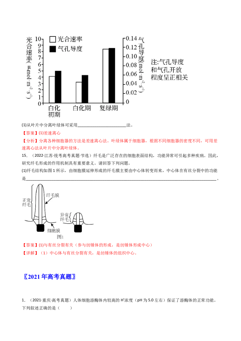 专题02细胞的结构和功能（解析卷）_近10年高考真题汇编（必刷）_十年（2014-2024）高考生物真题分项汇编（全国通用）_十年（2014-2023）高考生物真题分项汇编（全国通用）