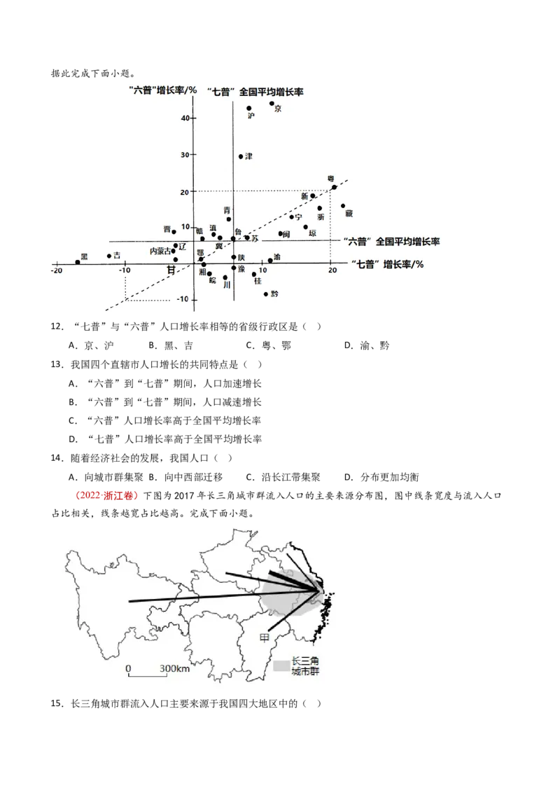 专题09人口-十年（2014-2023）高考地理真题分项汇编（学生卷）_近10年高考真题汇编（必刷）_十年（2014-2024）高考地理真题分项汇编（全国通用）